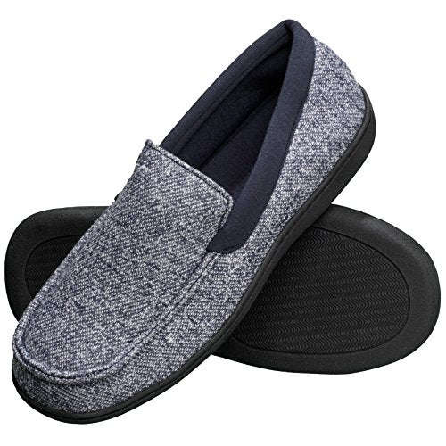 Hanes Men's Memory Foam Indoor/Outdoor Moccasin Slipper Shoe with Fresh IQ - Medium / Navy