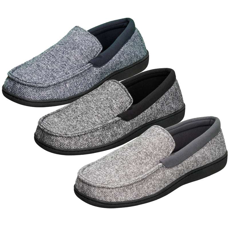 Hanes Men's Memory Foam Indoor/Outdoor Moccasin Slipper Shoe with Fresh IQ - Medium / Navy