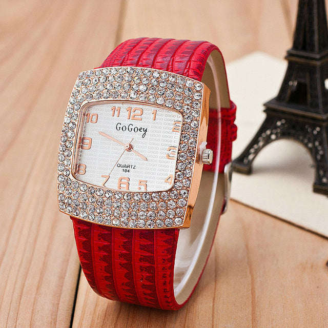 Luxury Rhinestone Women Watches 2017 Top Luxury Brand Quartz Watch Women Elegant Square Dia... - Red