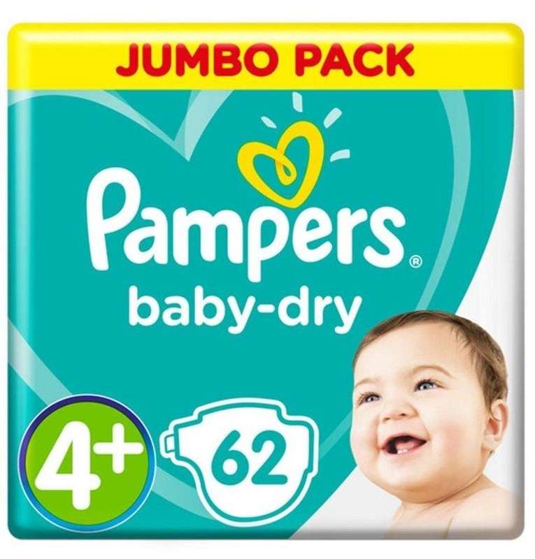 Pampers Active Baby Nappies Size 4+ Maxi+ Jumbo Pack 62s