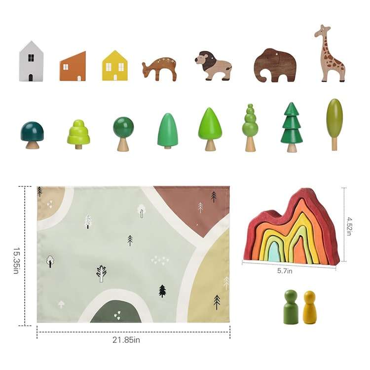 Montessori Wooden Forest Animal Scene with Map