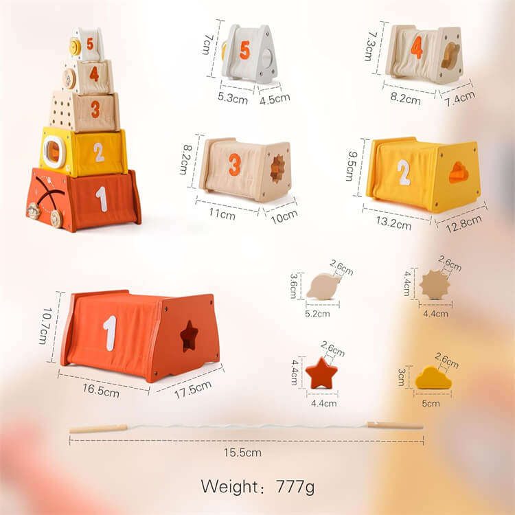 Wooden Nesting and Stacking Blocks Tower