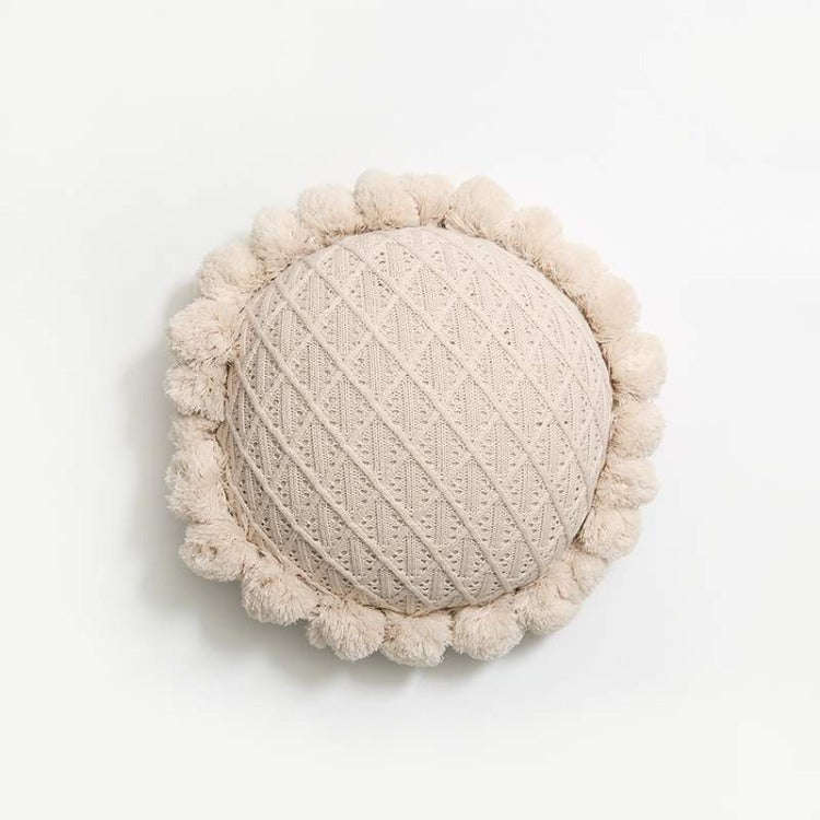 Sunflower Round Knitted Cushion | Beige