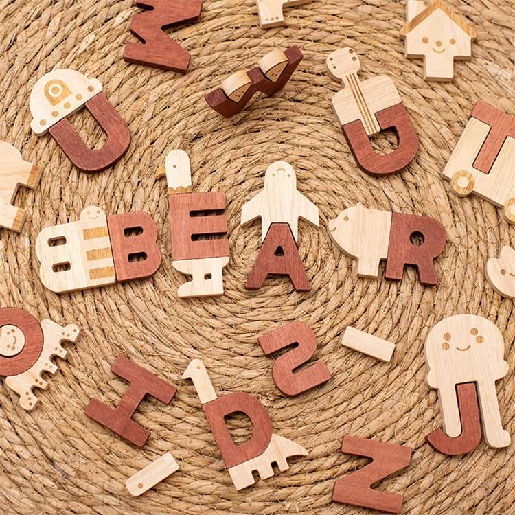 Wooden Alphabet Building Blocks Kit