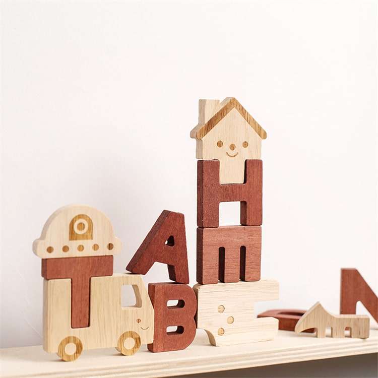 Wooden Alphabet Building Blocks Kit