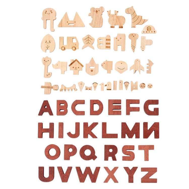 Wooden Alphabet Building Blocks Kit