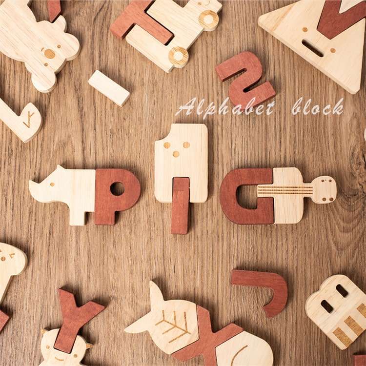 Wooden Alphabet Building Blocks Kit