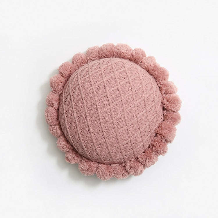 Sunflower Round Knitted Cushion | Dusty Pink