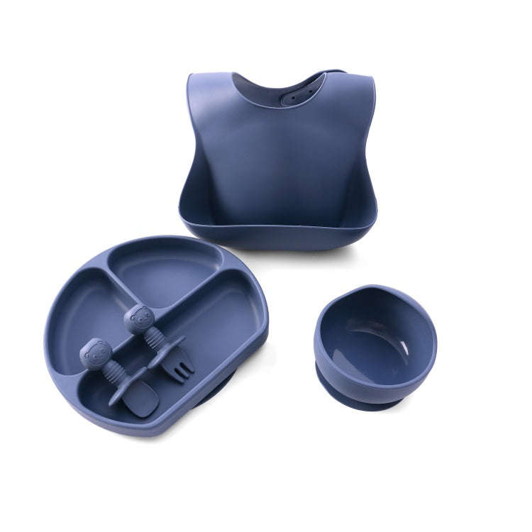 Baby Silicone 5 Pcs Feeding Set | Sapphire Blue