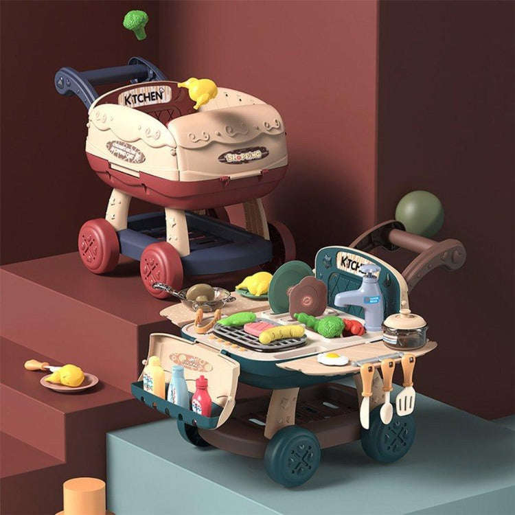 2 in 1 Shopping Cart Kitchen Toy Blue