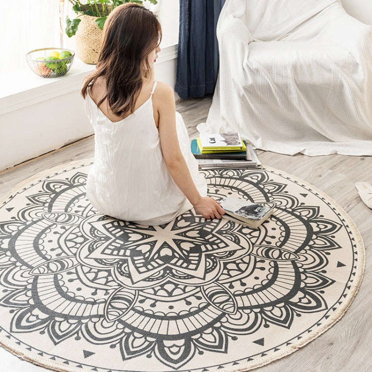 Bohemian Tassel Rug | Round Grey Hexagram