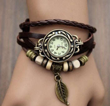 Multicolor High Quality Women Genuine Leather Vintage Quartz Dress Watch Bracelet Wristwa... - Brown