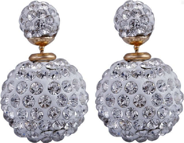 Crystal Balls Double Sided Imitation Pearl Earring Shamballa Rhinestone - 2 pair Percent 5 off 2