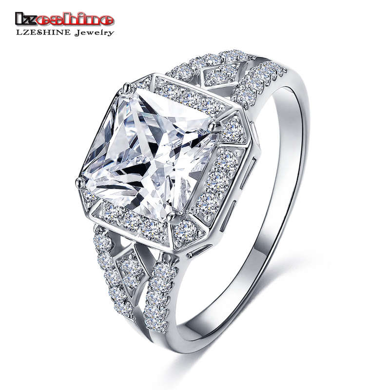 Silver Color Micro Inlay Clear AAA Cubic Zircon Couple Rings - 9 / Platinum Plated