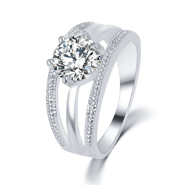 Austrian Crystals Ring Rose Gold Color Flower Ring - 9 / Sliver Color