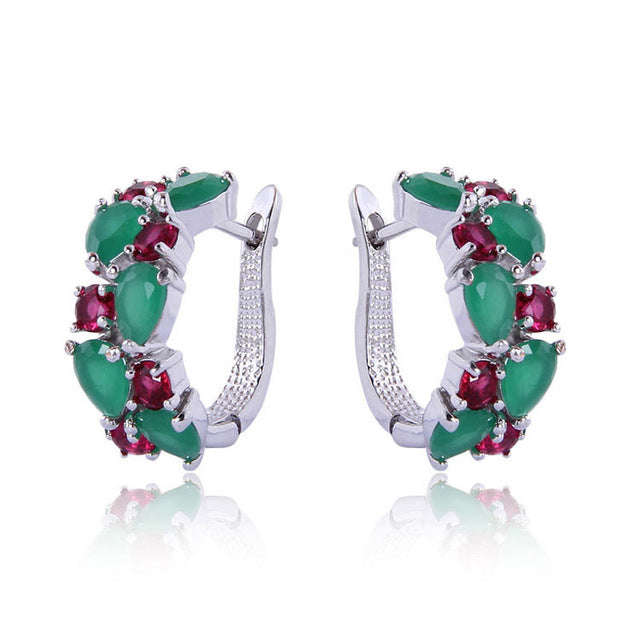 Rose Gold colour Mona Lisa Stud Earrings - Silver Green / Multicolour