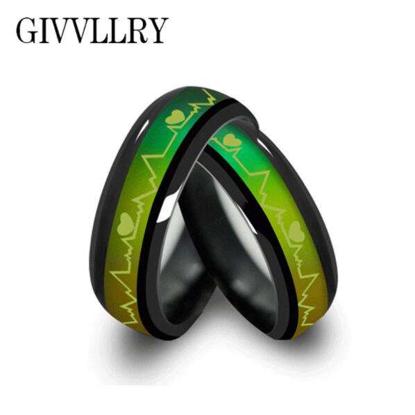 Titanium Black Mood Rings Temperature Emotion Feeling Rings - 8 / 6mm Black