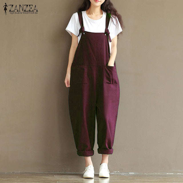 Casual Jumpsuit Pockets Loose Plus Size - Claret / M