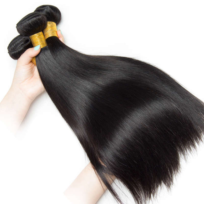 Brazilian Straight Hair 3 Bundles With Closure Middle Part 100% Human... - 10 & 12 & 14 & Closure 10