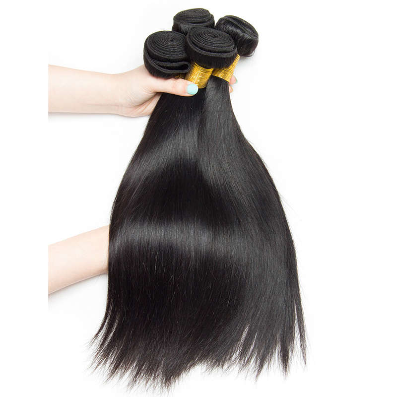 Brazilian Straight Hair 3 Bundles With Closure Middle Part 100% Human... - 10 & 12 & 14 & Closure 10