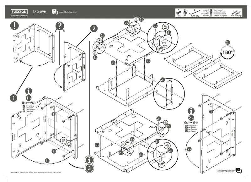 Flexson Wall Mount for 4 SONOS Amps - Each (Black)