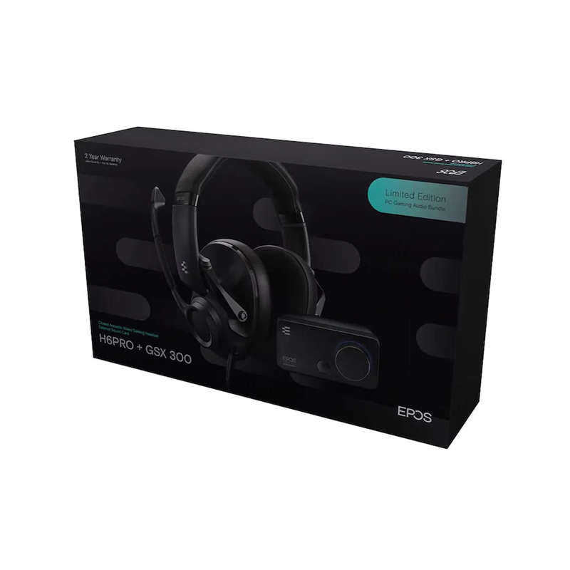 EPOS H6PRO Closed Acoustic Wired Gaming Headset with External Sound Card (Audio Bundle) - Black