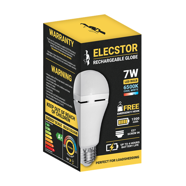 ELECSTOR E27 7W RECHARGEABLE GLOBE - COOL WHITE - Each