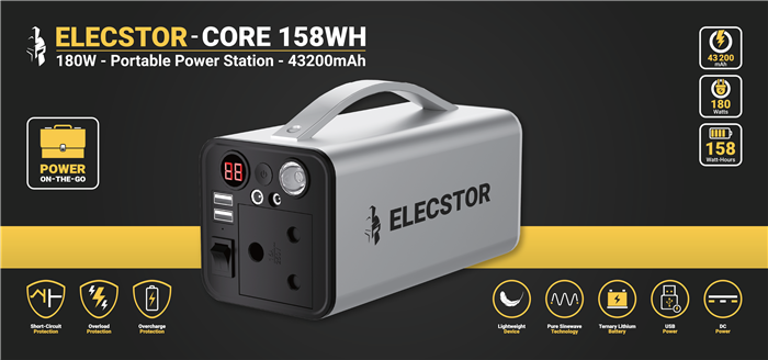 ELECSTOR CORE 180W PORTABLE POWER STATION 43200MAH - 158WH - Each
