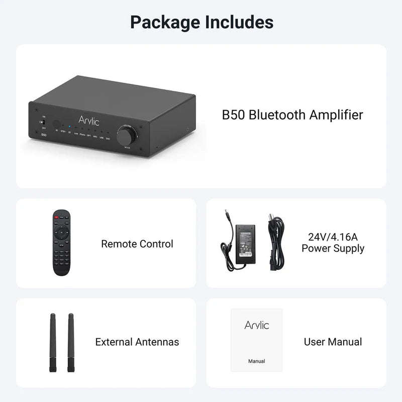 Arylic B50 Bluetooth Stereo Amplifier With Audio Transmitter - Black
