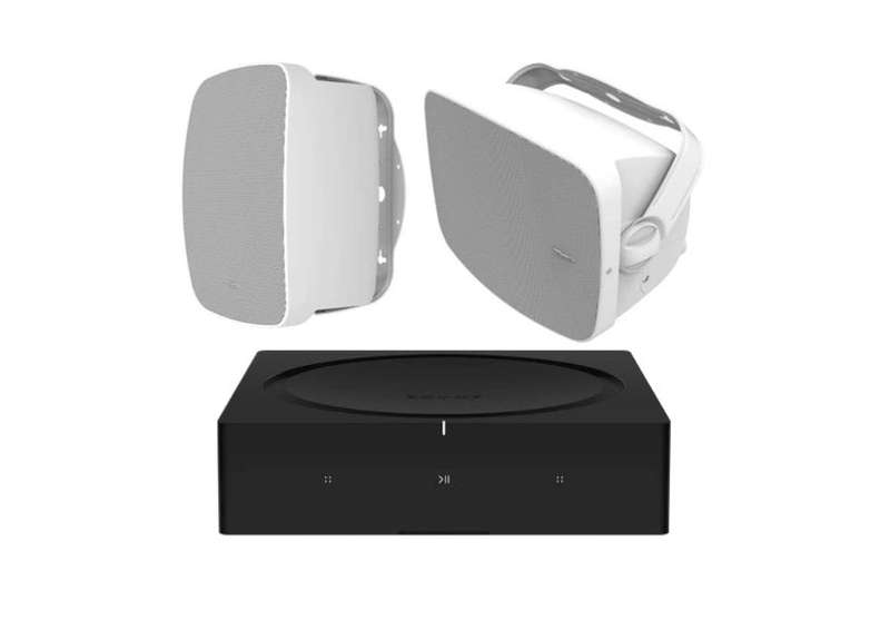 Klipsch RSM-525 Indoor / Outdoor Residential Surface Mount Speakers - Pair (White) + SONOS Amp St...