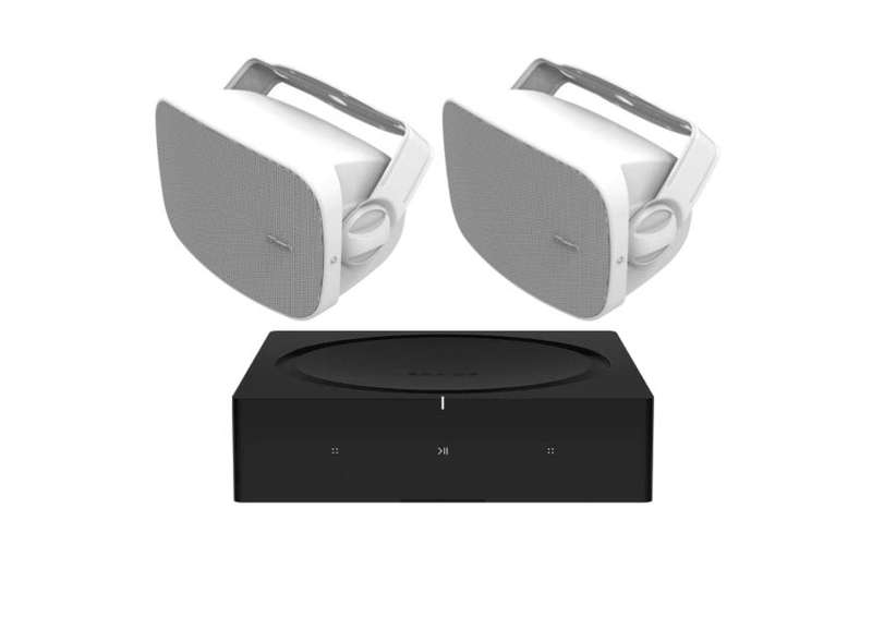 Klipsch RSM-650 Indoor / Outdoor Residential Surface Mount Speakers - Pair (White) + SONOS Amp St...