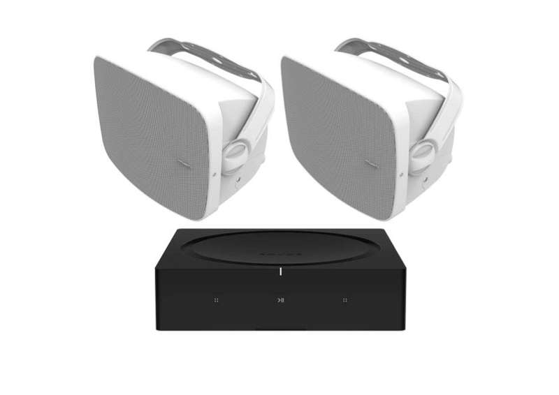 Klipsch RSM-800 Indoor / Outdoor Residential Surface Mount Speakers - Pair (White) + SONOS Amp St...