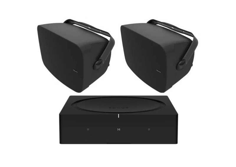 Klipsch RSM-525 Indoor / Outdoor Residential Surface Mount Speakers - Pair (Black) + SONOS Amp St...