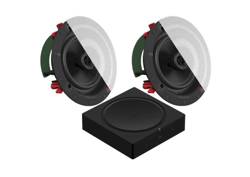 Klipsch Designer DS-180CDT Sky Hook Cinch In-Ceiling Speaker - Pair (White) + SONOS Amp Stereo Am...