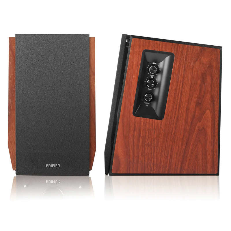 Edifier R1700BTs Active Bookshelf Speaker - Pair (Brown) + Edifier T5 8" 70W Subwoofer (Black)