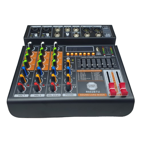 Power Works R602-BT USB 4-Channel Analogue Mixer - Each - Black
