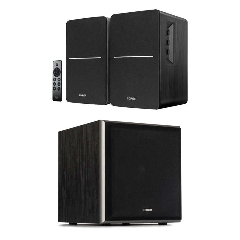 Edifier R1280D Bs Active Bluetooth Bookshelf Speakers - Pair (Black) + Edifier T5 8" 70W Subwoofe...