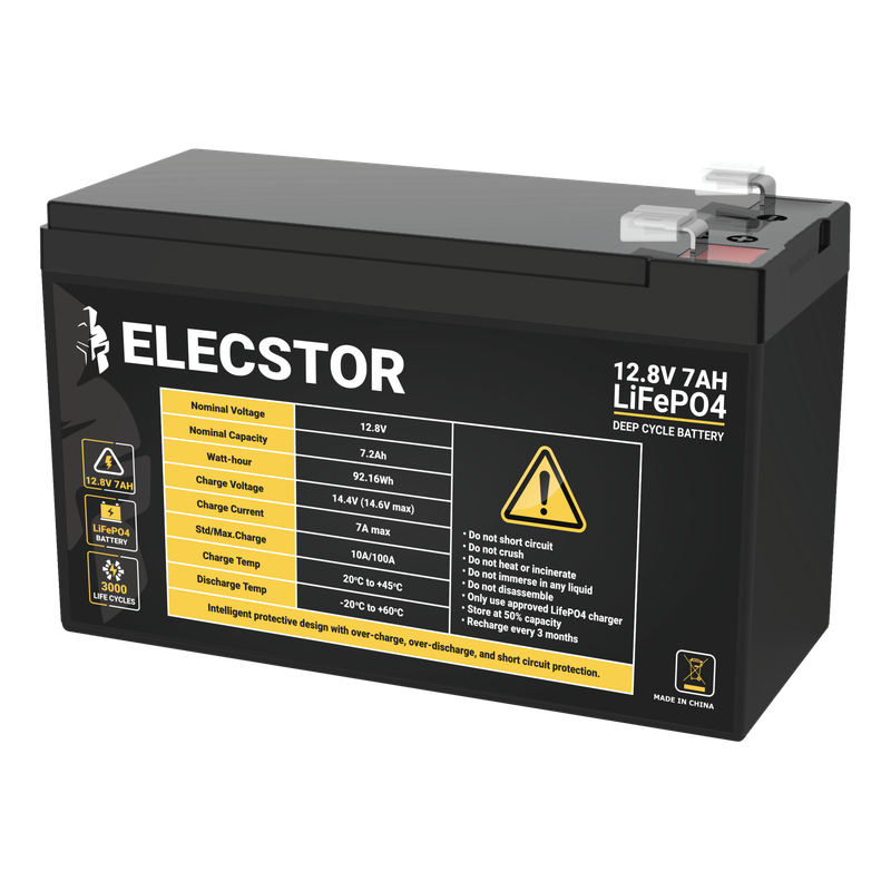 ELECSTOR 12.8V 7AH LIFEPO4 BATTERY 3000 CYCLES - Each