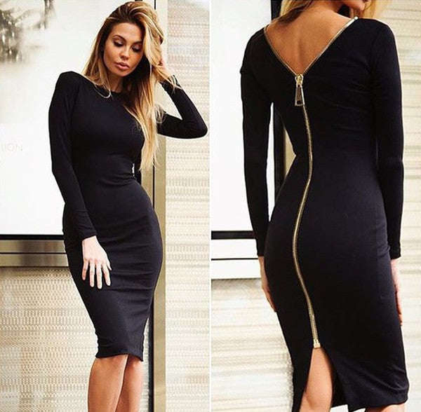 European Style Backless Zipper Sexy Dresses - Asian S / Apricot