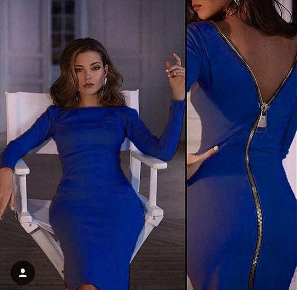 European Style Backless Zipper Sexy Dresses - Asian S / Apricot