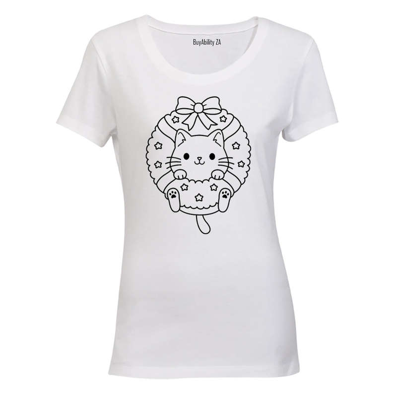 Christmas Kitten Wreath - Ladies - T-Shirt