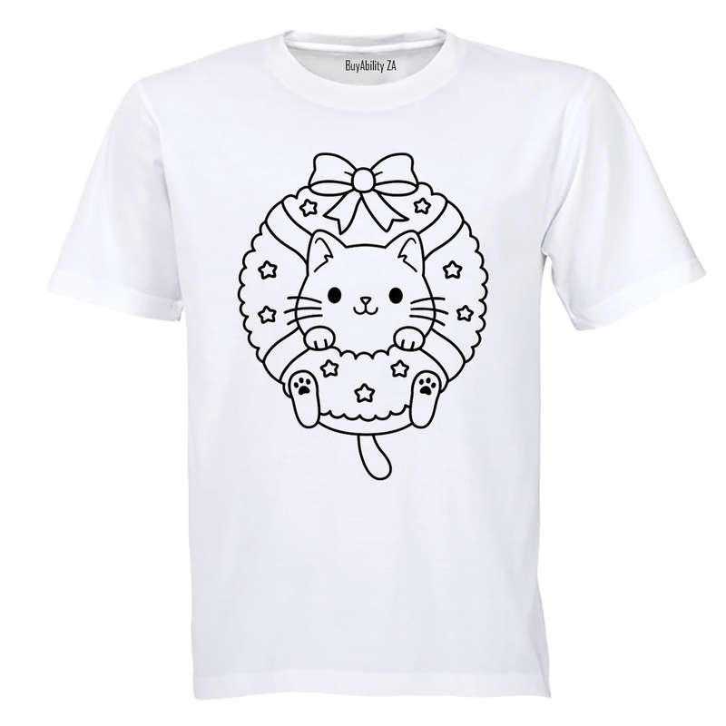 Christmas Kitten Wreath - Kids T-Shirt