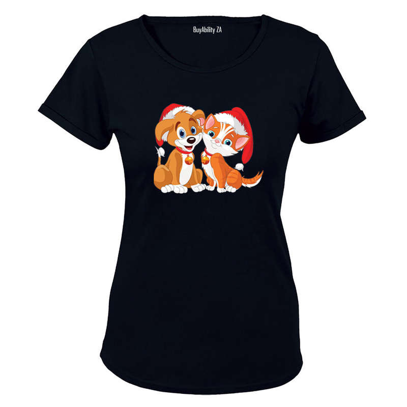 Christmas Kitten & Puppy - Ladies - T-Shirt