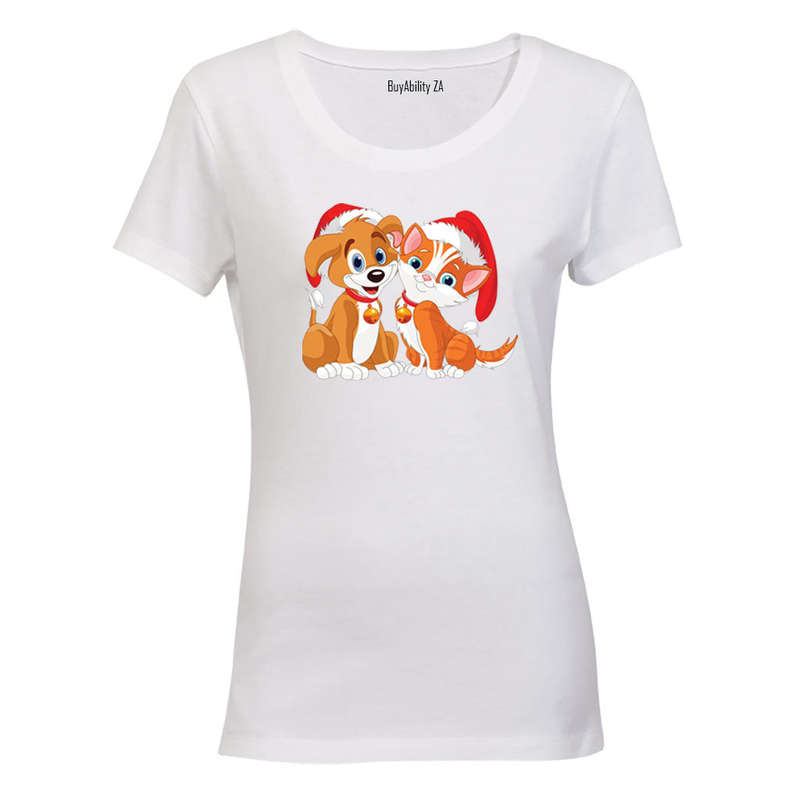 Christmas Kitten & Puppy - Ladies - T-Shirt