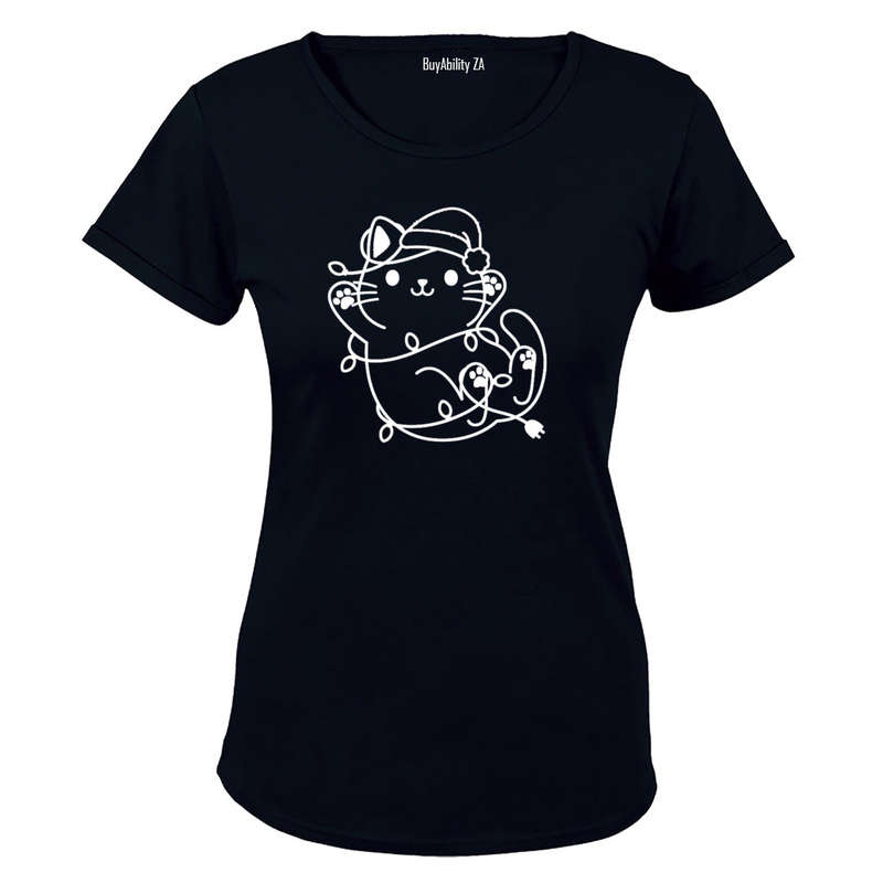 Christmas Lights Kitten - Ladies - T-Shirt