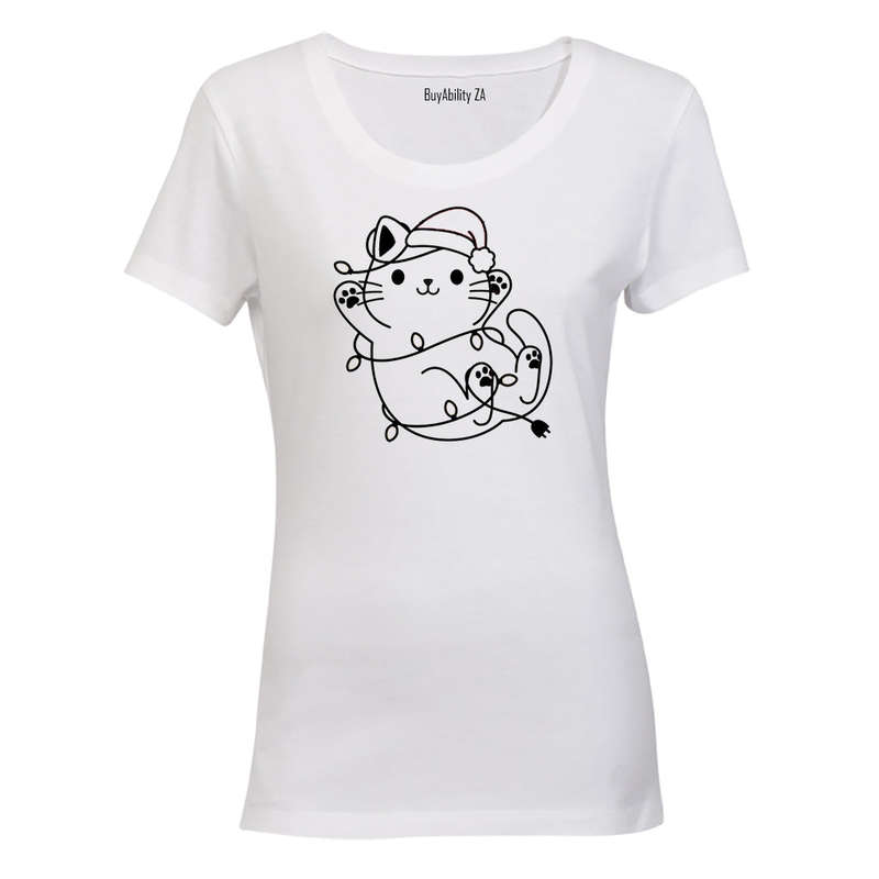 Christmas Lights Kitten - Ladies - T-Shirt