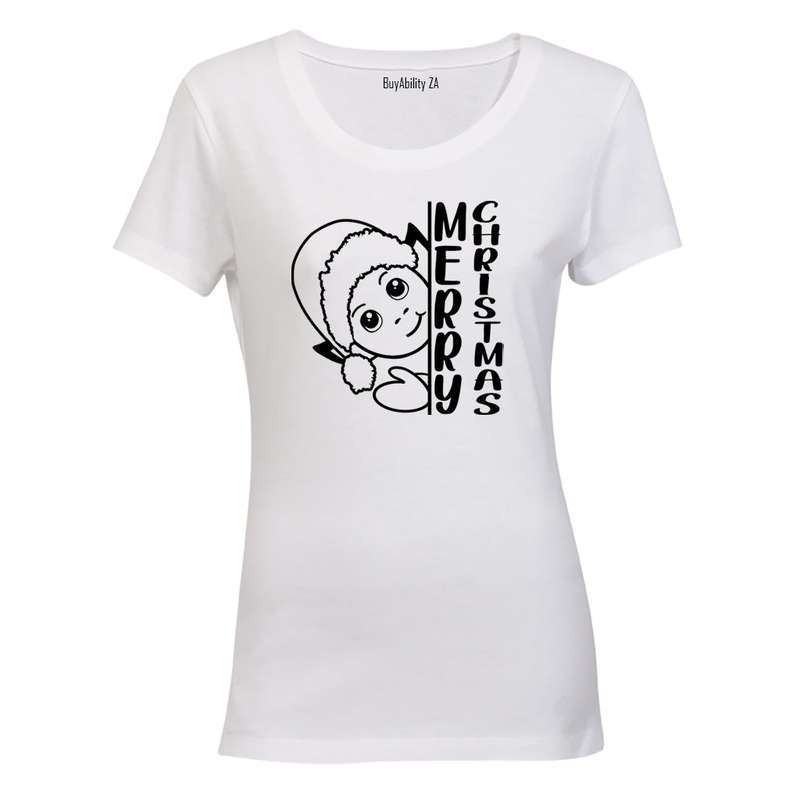 Merry Christmas - Peeking Elf - Ladies - T-Shirt
