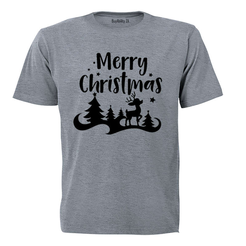Merry Christmas - Reindeer Silhouette - Adults - T-Shirt