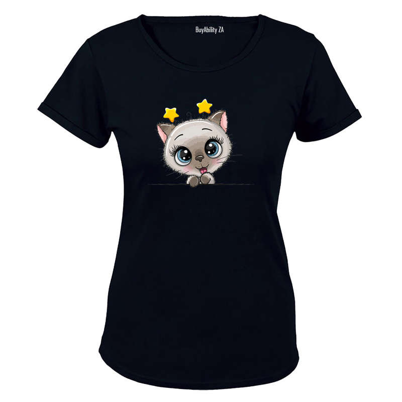 Peeking Kitten - Stars - Ladies - T-Shirt