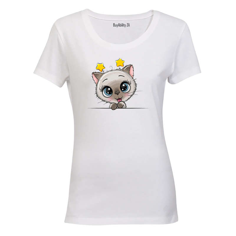 Peeking Kitten - Stars - Ladies - T-Shirt